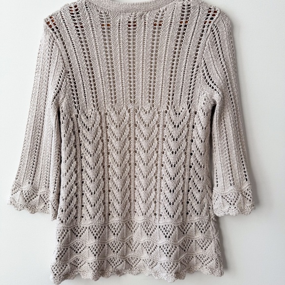 Beautiful Boho Ivory Open Weave Cable Knit Cardigan Large Sweater Cottage Core - Picture 4 of 11